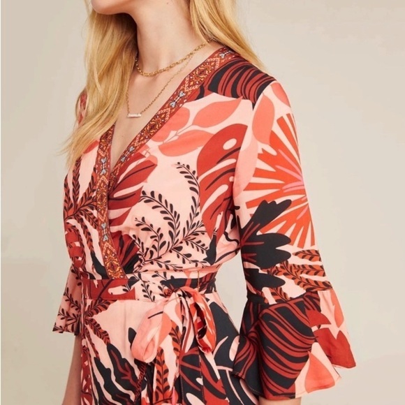 Farm Rio For Anthropologie Bruxelles Mini Dress XS Tropical Vacation Resortwear - Picture 4 of 16